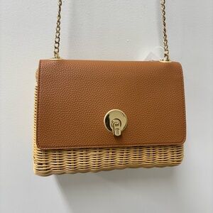 Ted Baker London Janiya Faux Leather & Woven Rattan Crossbody Bag